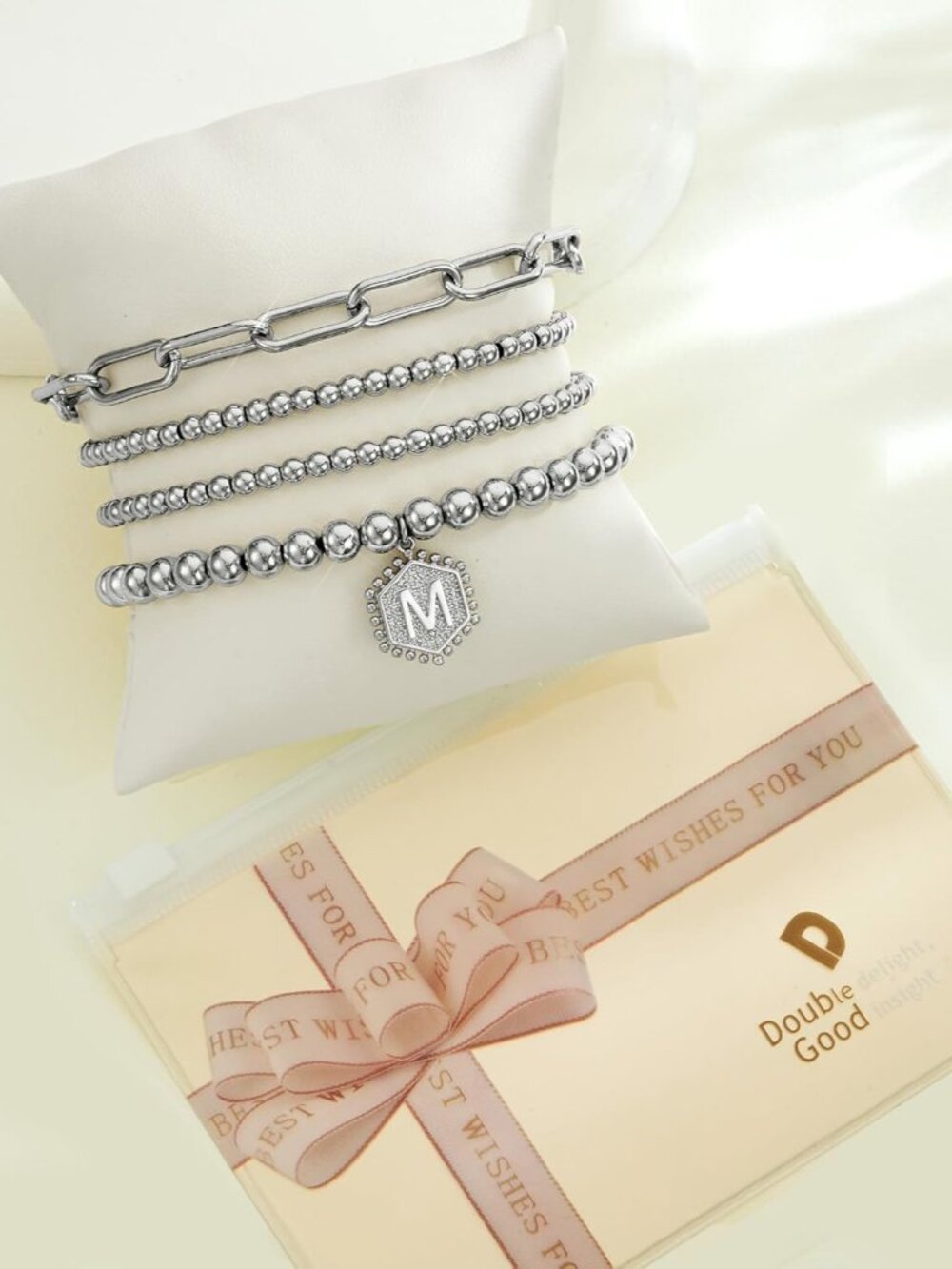 Gold Bracelets for Women, 14K Gold Plated Stackable Initial Beaded Bracelet with - Picture 6 of 6